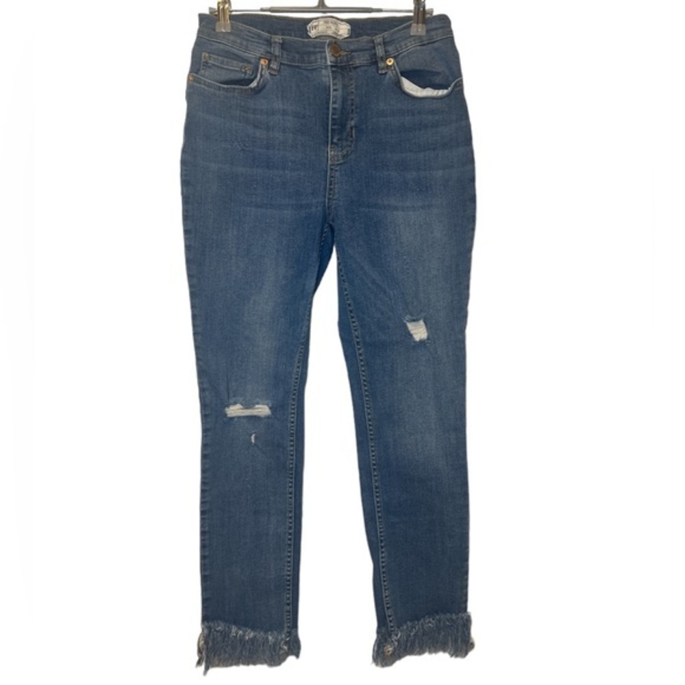 Free People Great‎ Heights Skinny Distressed Frayed Hem Ankle Blue Jean Sz 29